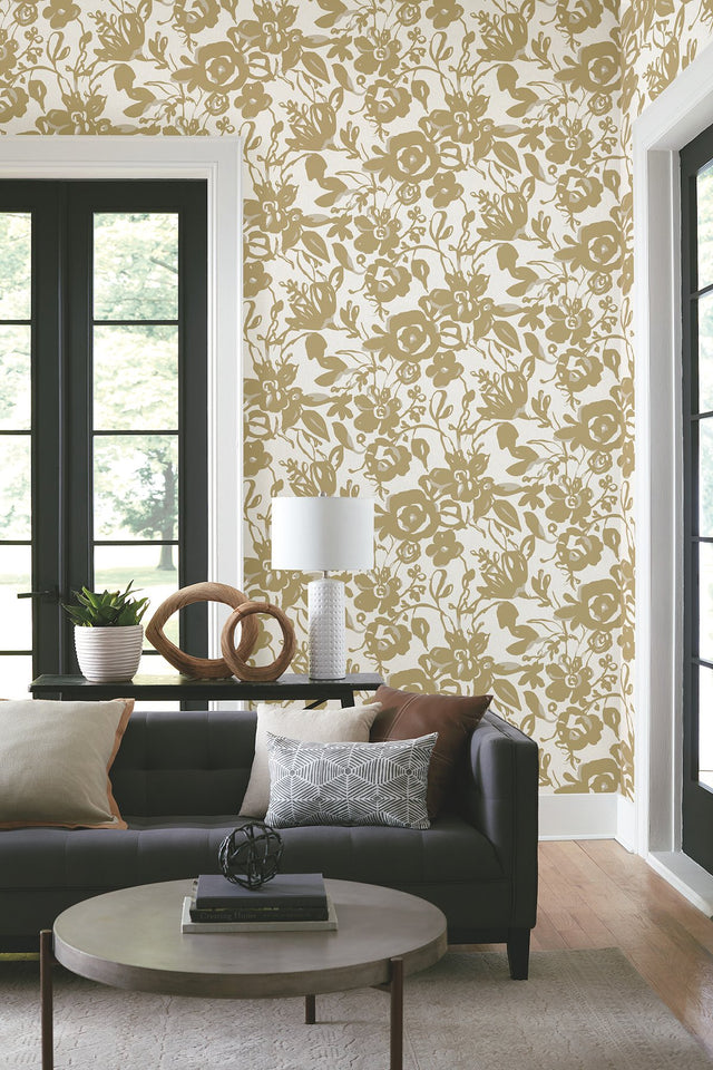 Brushstroke Floral Gold Wallpaper