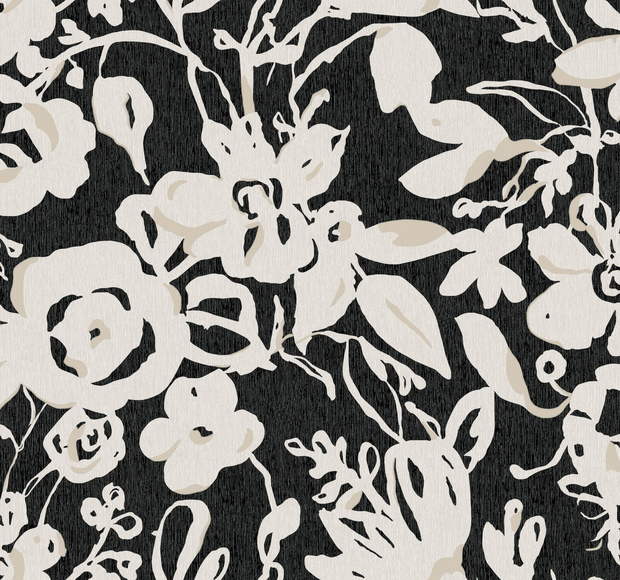 Brushstroke Floral Black Wallpaper with Bohemian Brushstroke Floral Pattern - York BL1733