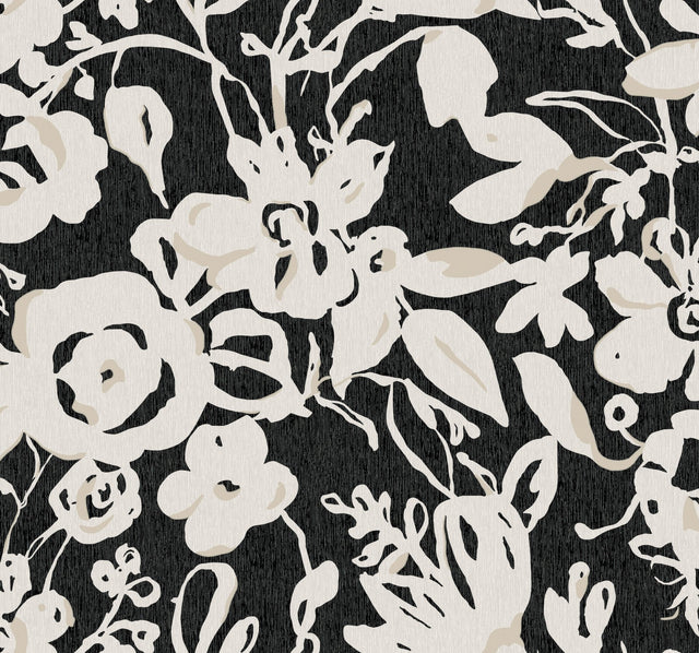 Brushstroke Floral Black Wallpaper with Bohemian Brushstroke Floral Pattern - York BL1733