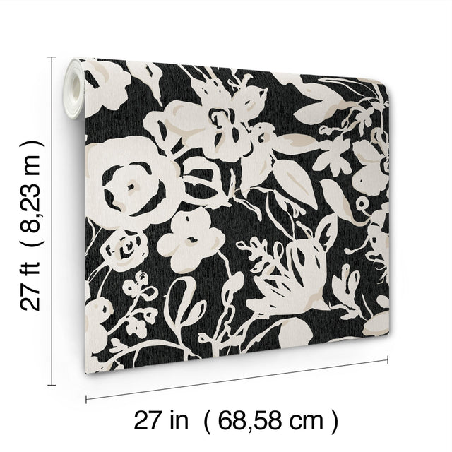 Brushstroke Floral Black Wallpaper with Bohemian Brushstroke Floral Pattern - York BL1733