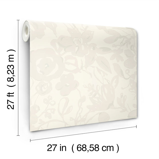 Brushstroke Floral Pearl Wallpaper with Painterly Bohemian Floral Motif - York BL1734