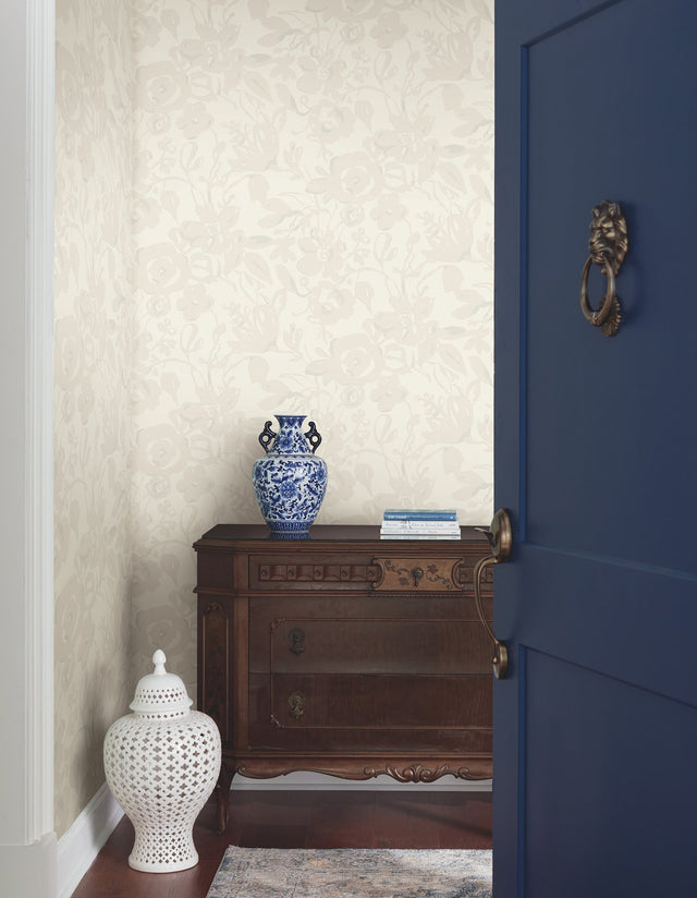 Brushstroke Floral Pearl Wallpaper with Painterly Bohemian Floral Motif - York BL1734