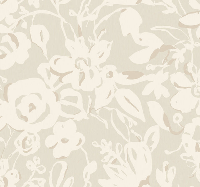 Brushstroke Floral Taupe Wallpaper with Bohemian Matte Abstract Floral Pattern - York BL1735