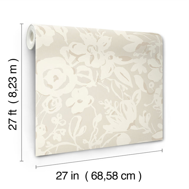 Brushstroke Floral Taupe Wallpaper with Bohemian Matte Abstract Floral Pattern - York BL1735