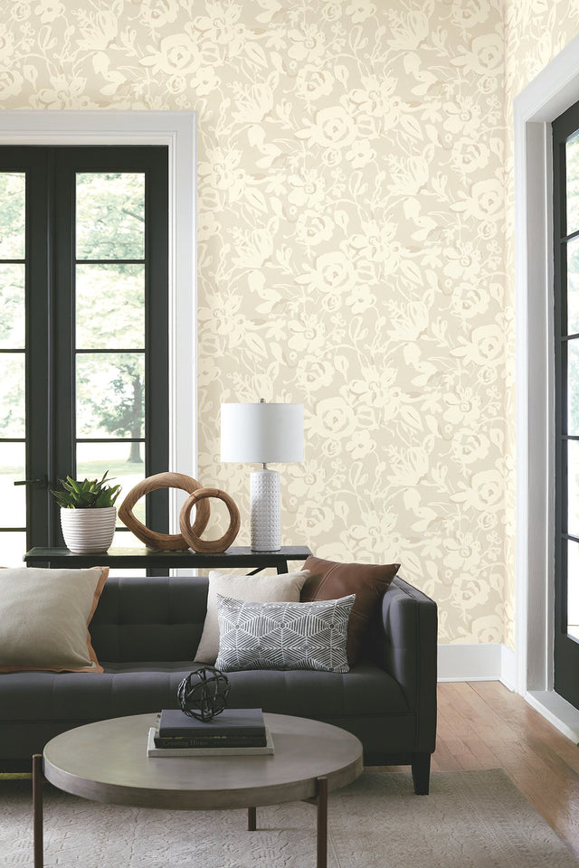 Brushstroke Floral Taupe Wallpaper with Bohemian Matte Abstract Floral Pattern - York BL1735
