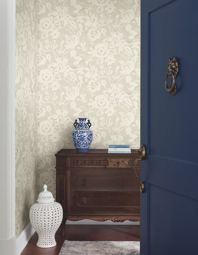 Brushstroke Floral Taupe Wallpaper with Bohemian Matte Abstract Floral Pattern - York BL1735