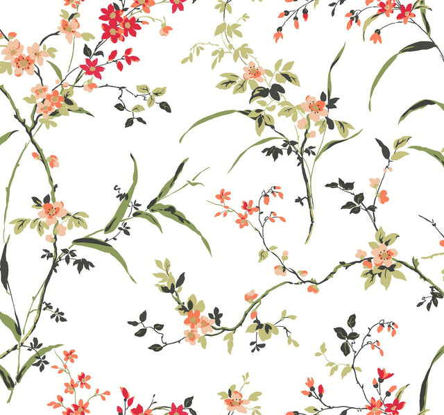 Blossom Branches White & Red Wallpaper with Floral Branch Pattern, Paste-the-Wall Non Woven - York BL1741