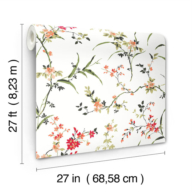 Blossom Branches White & Red Wallpaper with Floral Branch Pattern, Paste-the-Wall Non Woven - York BL1741