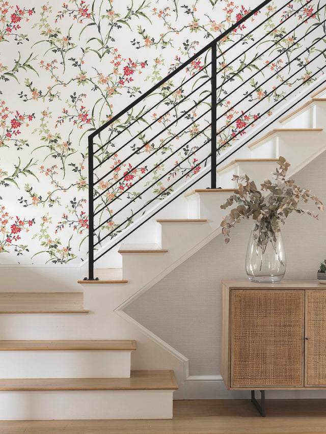 Blossom Branches White & Red Wallpaper with Floral Branch Pattern, Paste-the-Wall Non Woven - York BL1741