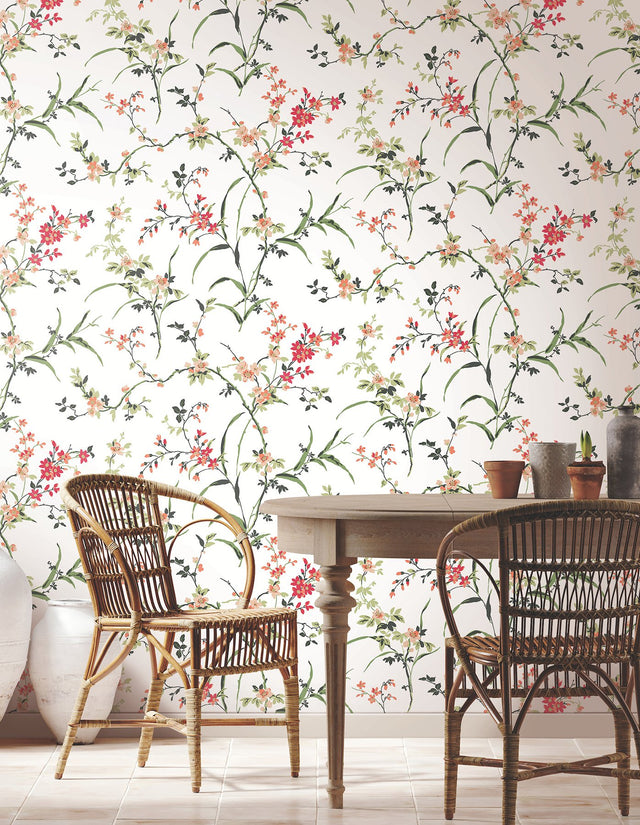 Blossom Branches White & Red Wallpaper with Floral Branch Pattern, Paste-the-Wall Non Woven - York BL1741