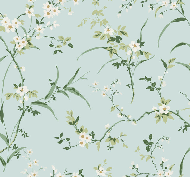 Blossom Branches Spa Blue Wallpaper with Floral Branch Pattern - York BL1742