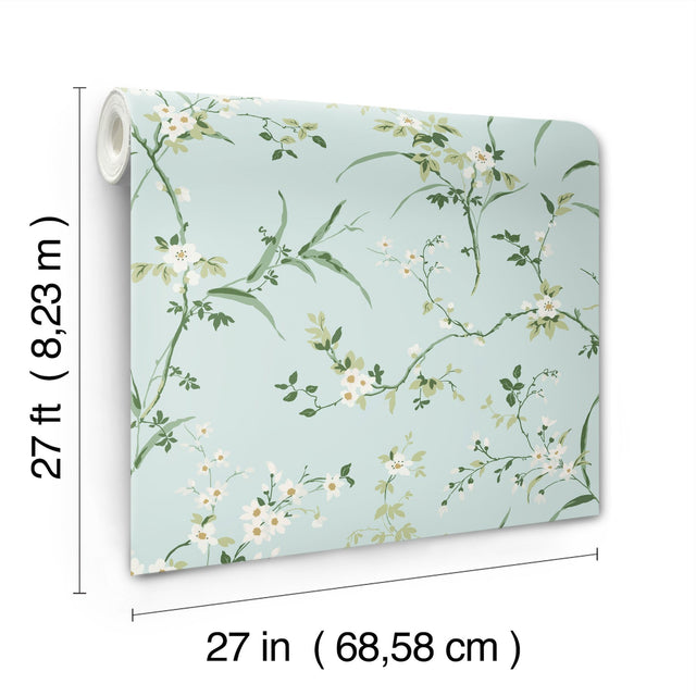 Blossom Branches Spa Blue Wallpaper with Floral Branch Pattern - York BL1742
