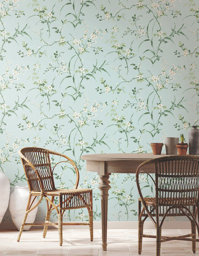 Blossom Branches Spa Blue Wallpaper with Floral Branch Pattern - York BL1742