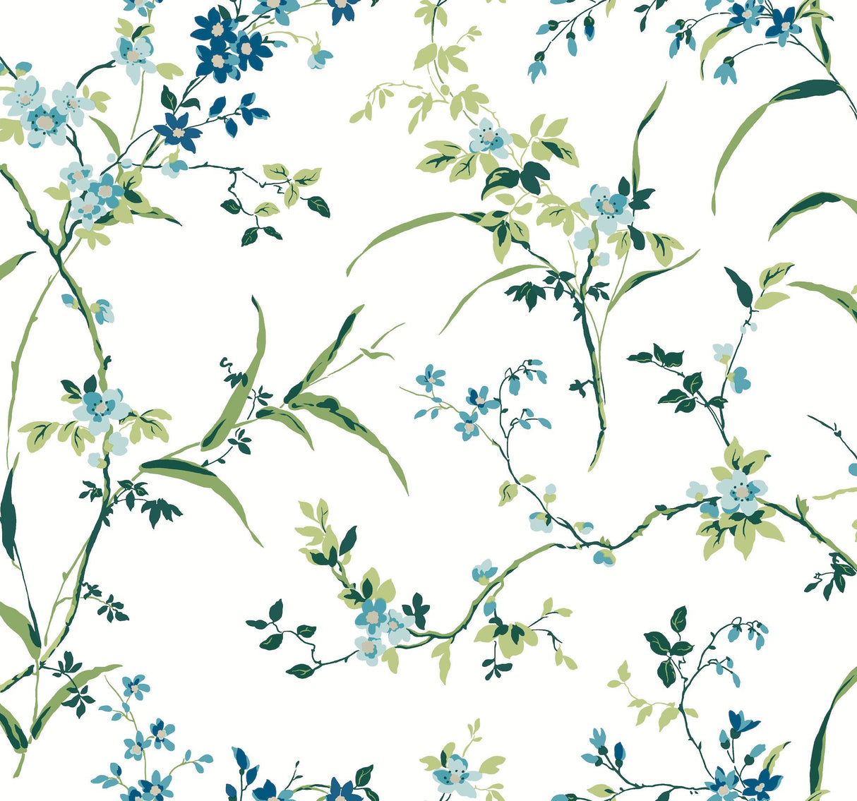 Blossom Branches White & Blue Wallpaper with Floral Branch Pattern, Non Woven Paste-the-Wall - York BL1744