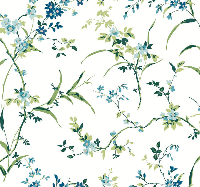 Blossom Branches White & Blue Wallpaper with Floral Branch Pattern, Non Woven Paste-the-Wall - York BL1744