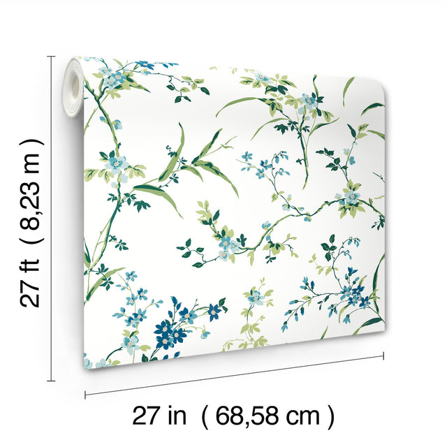 Blossom Branches White & Blue Wallpaper with Floral Branch Pattern, Non Woven Paste-the-Wall - York BL1744