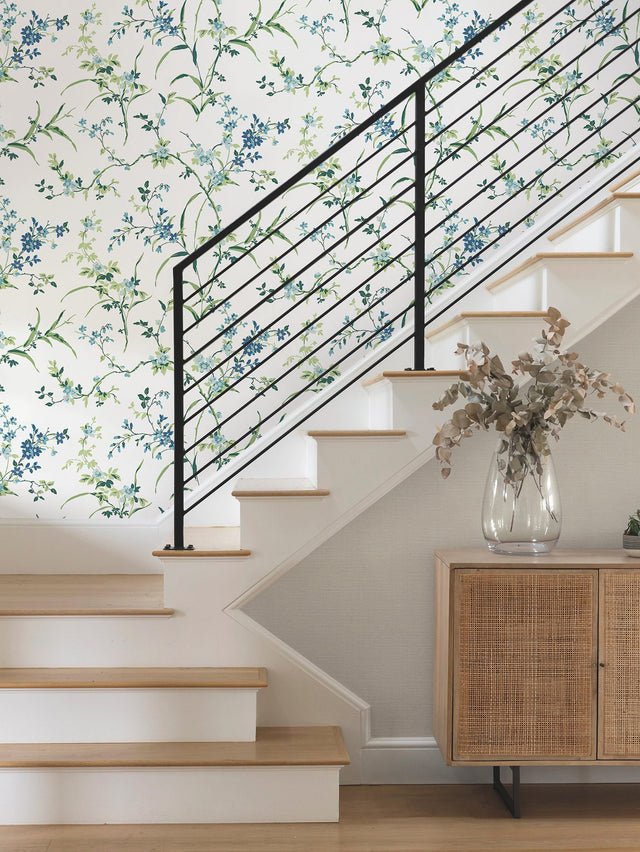 Blossom Branches White & Blue Wallpaper with Floral Branch Pattern, Non Woven Paste-the-Wall - York BL1744