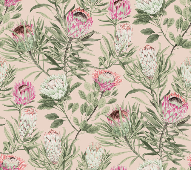 Protea Blush Floral Non Woven Wallpaper  Paste the Wall, Straight Match, 24-in Repeat - York BL1751