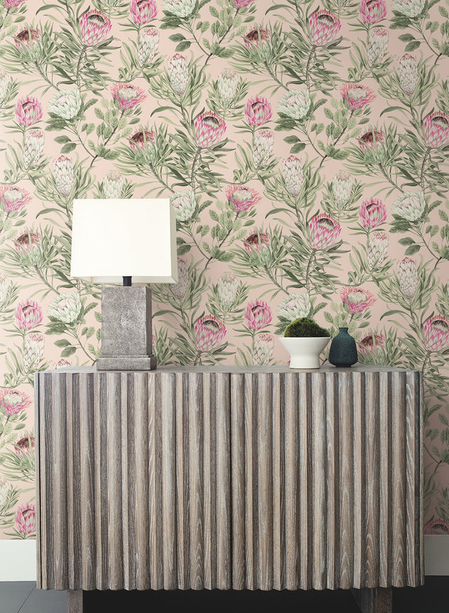 Protea Blush Floral Non Woven Wallpaper  Paste the Wall, Straight Match, 24-in Repeat - York BL1751