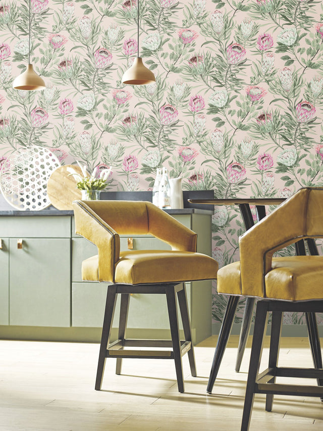 Protea Blush Floral Non Woven Wallpaper  Paste the Wall, Straight Match, 24-in Repeat - York BL1751