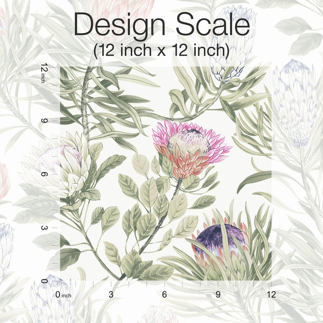 Protea White & Fuchsia Floral Non Woven Wallpaper with 24-in Repeat, Straight Match - York BL1752