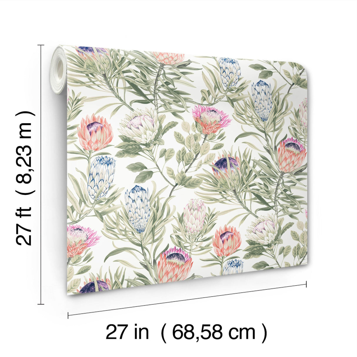 Protea White & Fuchsia Floral Non Woven Wallpaper with 24-in Repeat, Straight Match - York BL1752
