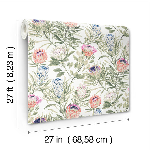 Protea White & Fuchsia Floral Non Woven Wallpaper with 24-in Repeat, Straight Match - York BL1752