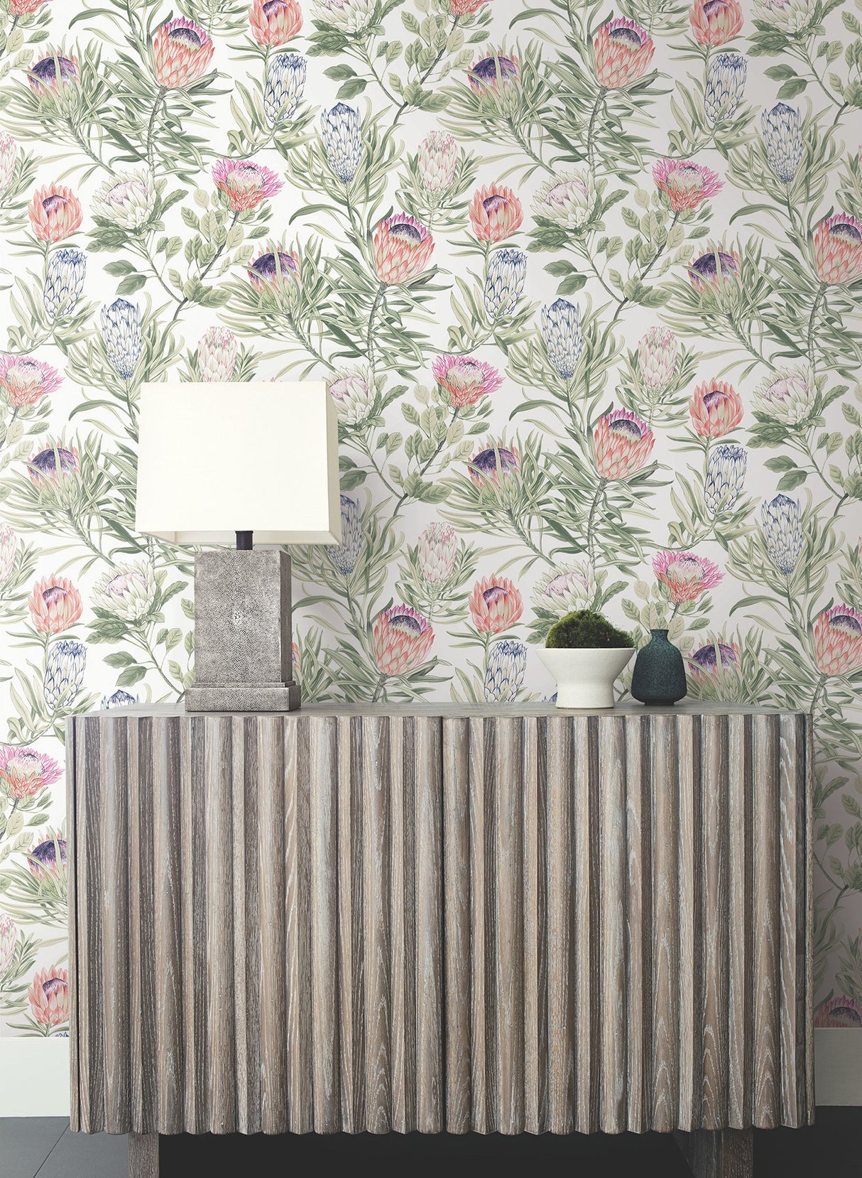 Protea White & Fuchsia Floral Non Woven Wallpaper with 24-in Repeat, Straight Match - York BL1752