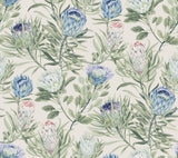 Protea Cream & Blue Wallpaper with Floral Protea Motif - York BL1753