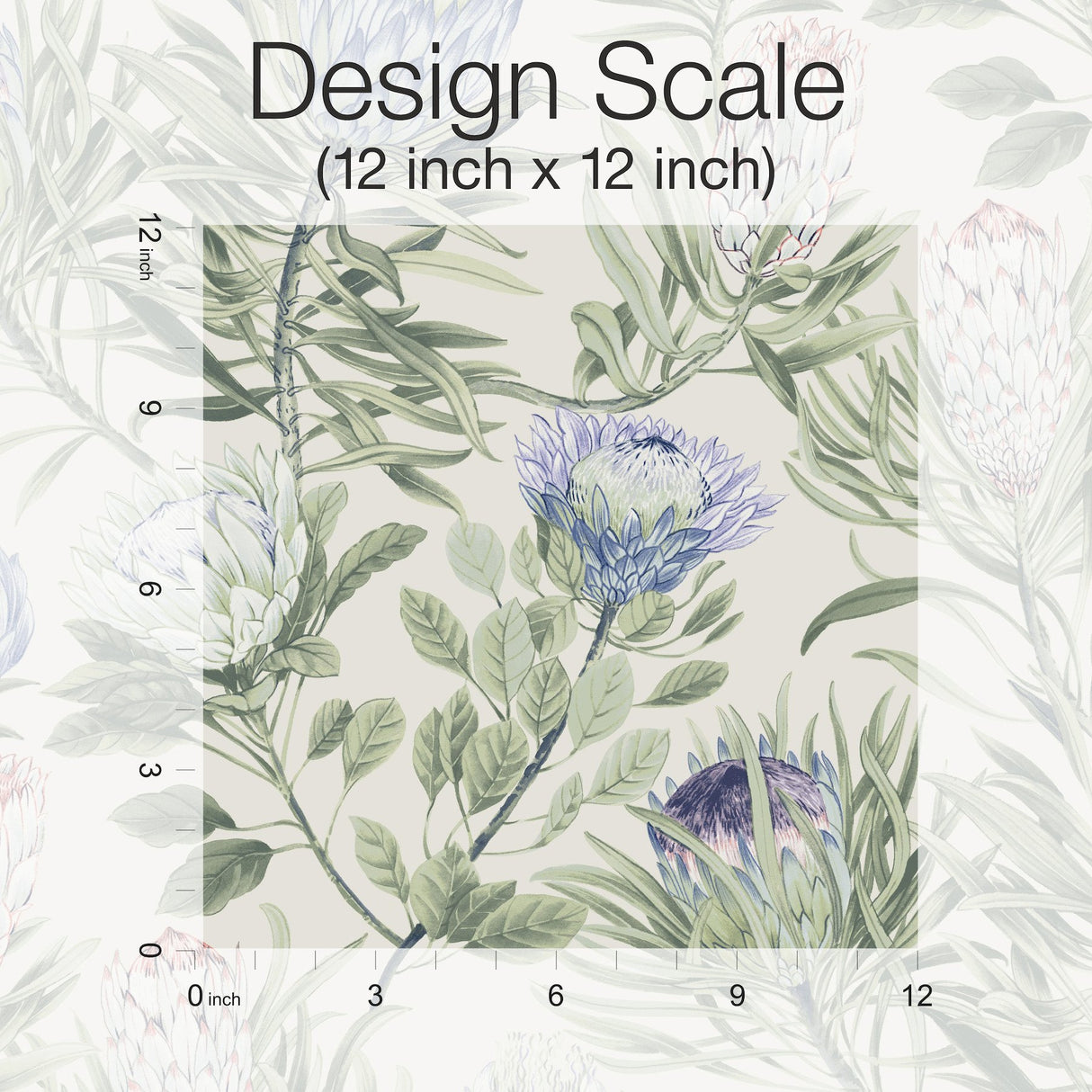 Protea Cream & Blue Wallpaper with Floral Protea Motif - York BL1753