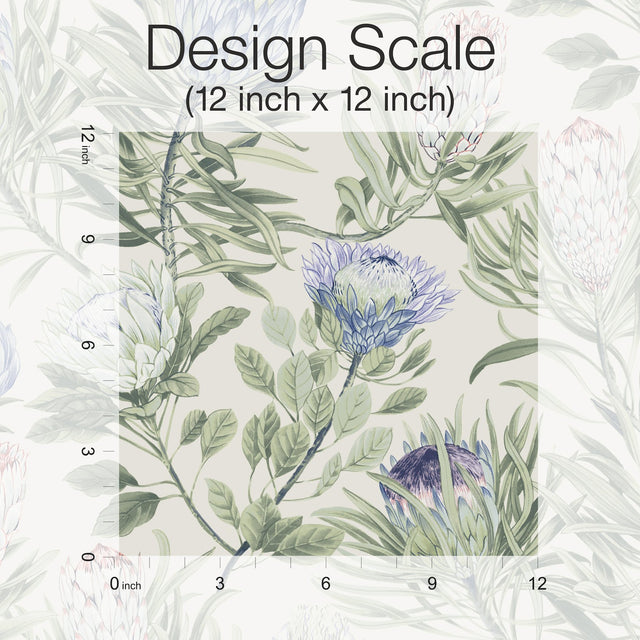 Protea Cream & Blue Wallpaper with Floral Protea Motif - York BL1753