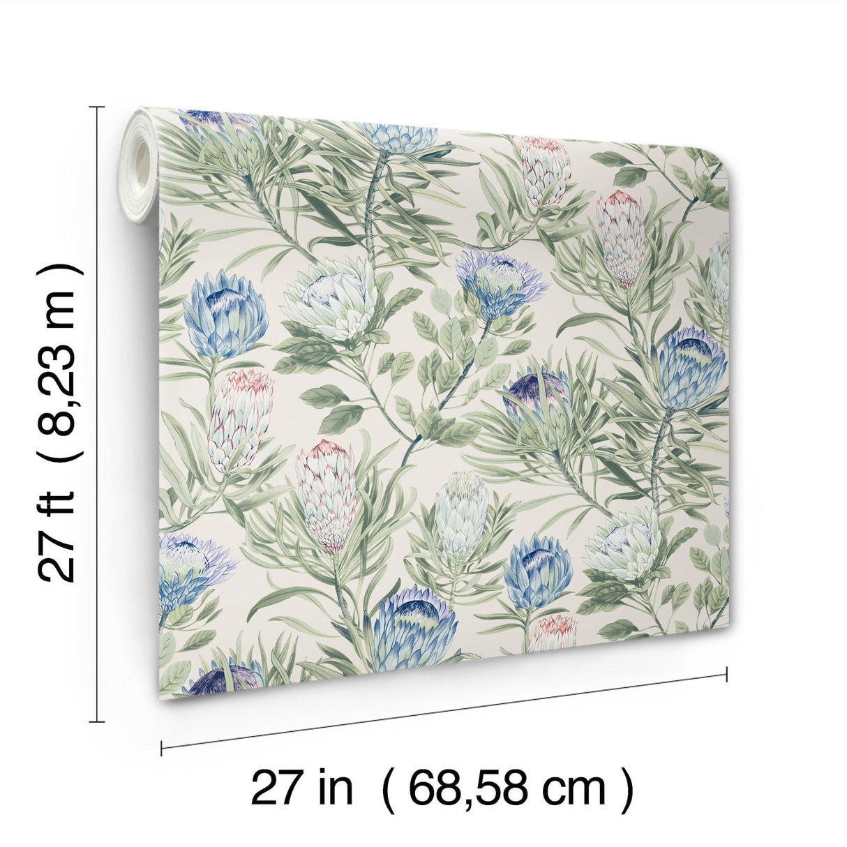 Protea Cream & Blue Wallpaper with Floral Protea Motif - York BL1753