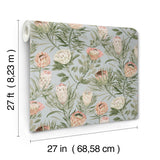 Protea Dusty Blue & Coral Floral Non Woven Wallpaper - York BL1755