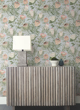 Protea Dusty Blue & Coral Floral Non Woven Wallpaper - York BL1755