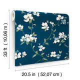 Dogwood Navy Wallpaper with Floral Dogwood Blossom Motif - York BL1761