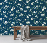 Dogwood Navy Wallpaper with Floral Dogwood Blossom Motif - York BL1761