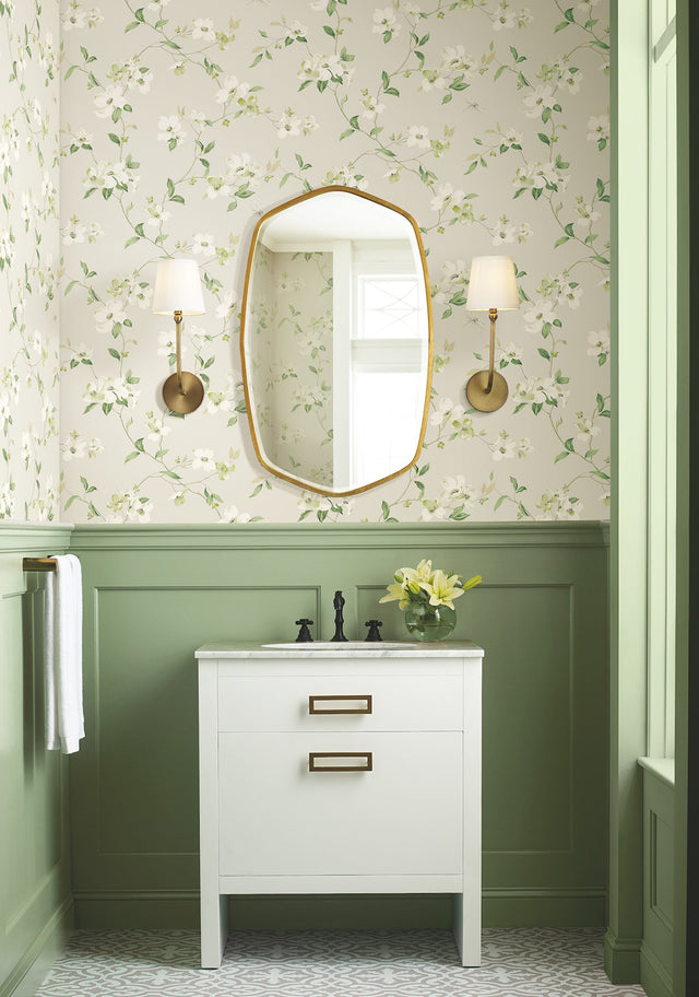 Dogwood Light Grey Wallpaper with Floral Vine Motif - York BL1762