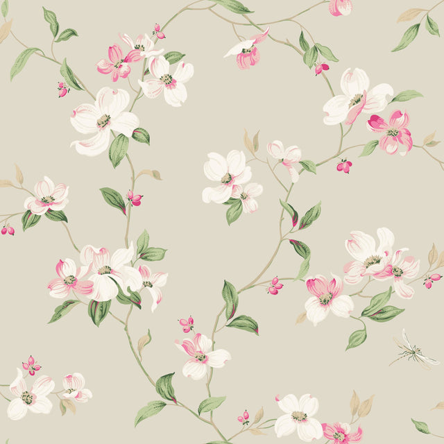 Dogwood Taupe Wallpaper with Floral Vine Motif - York BL1763