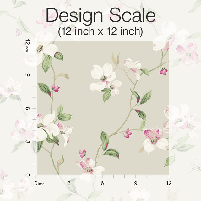 Dogwood Taupe Wallpaper with Floral Vine Motif - York BL1763