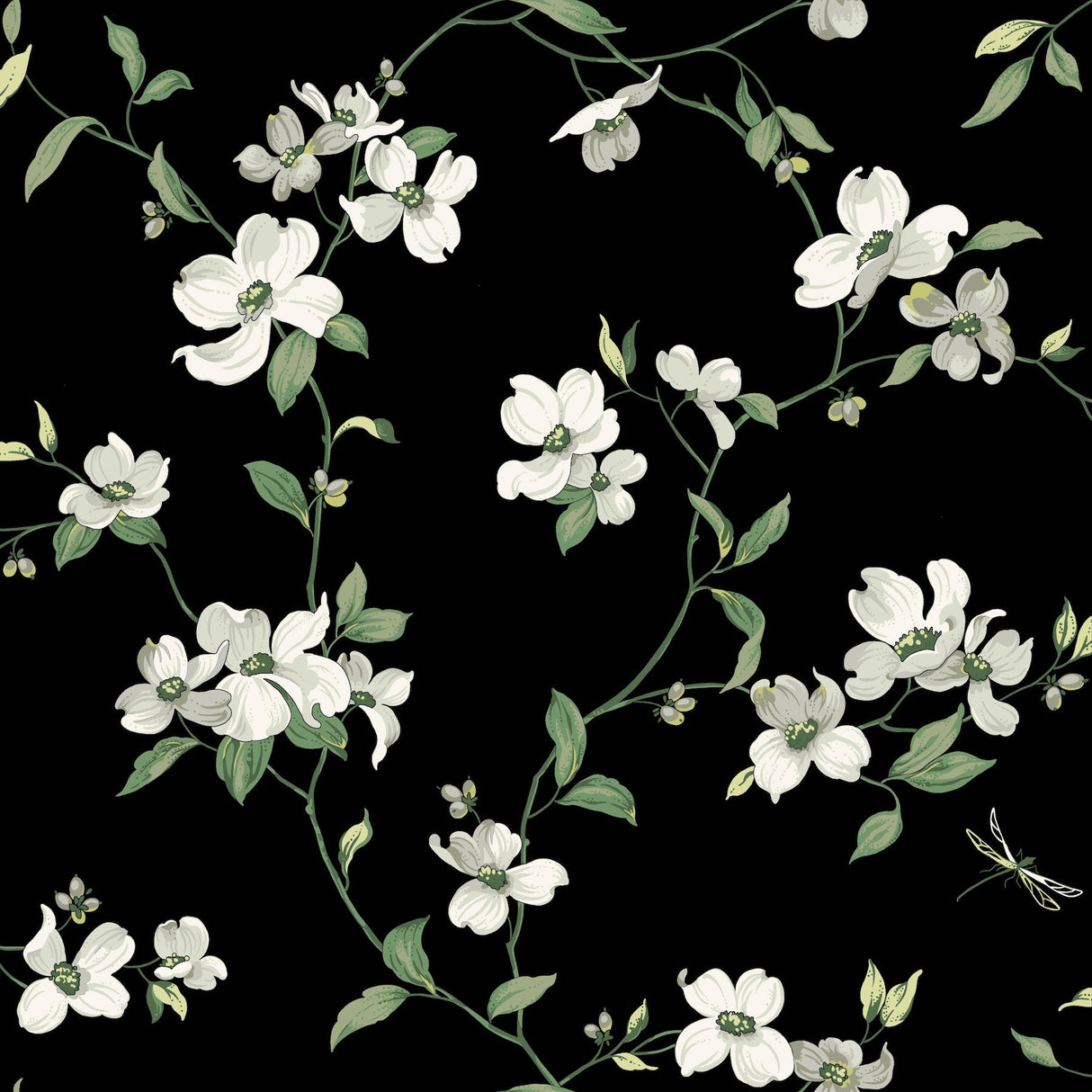 Dogwood Black Wallpaper with Floral Non Woven Pattern - York BL1764
