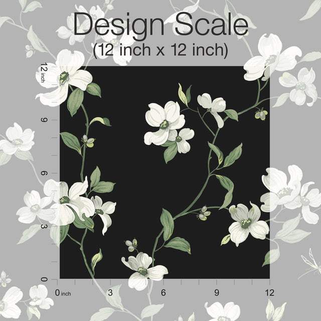 Dogwood Black Wallpaper with Floral Non Woven Pattern - York BL1764