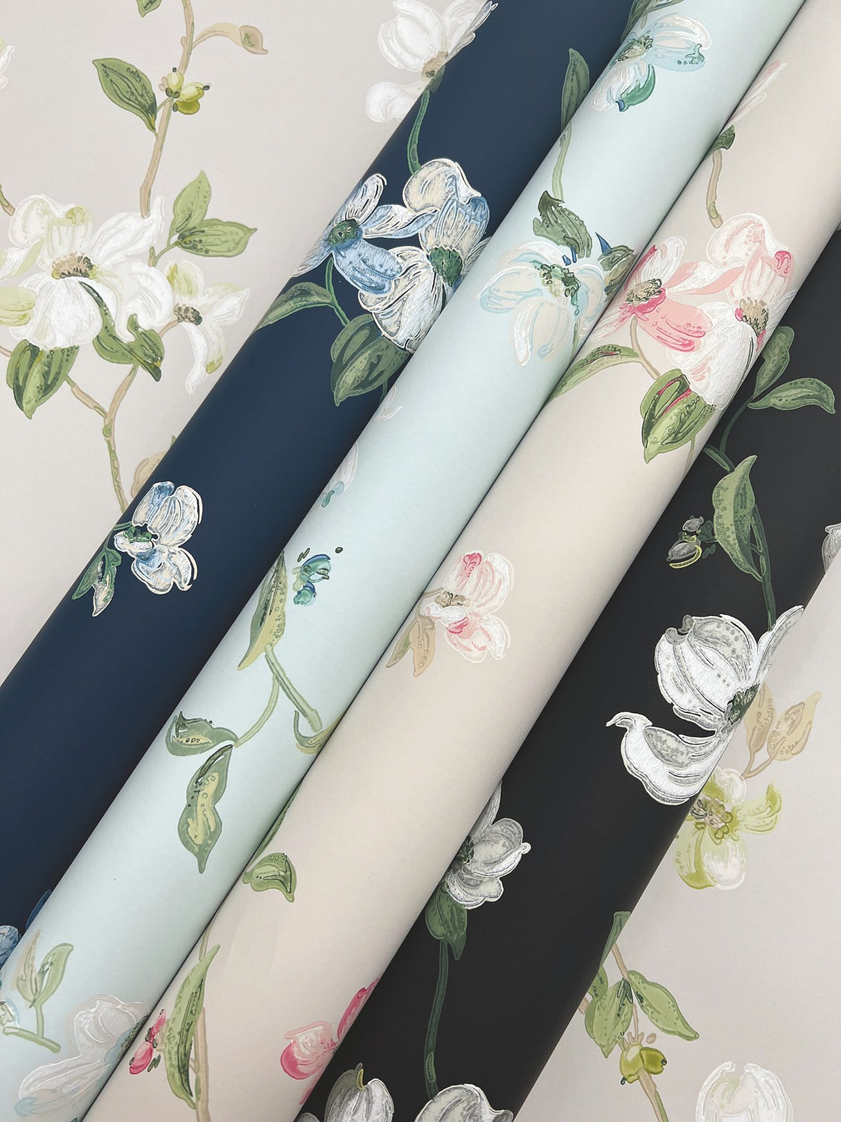 Dogwood Light Blue Wallpaper with Floral Dogwood Blooms Pattern - York BL1765