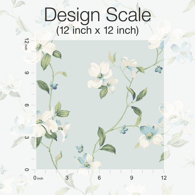 Dogwood Light Blue Wallpaper with Floral Dogwood Blooms Pattern - York BL1765