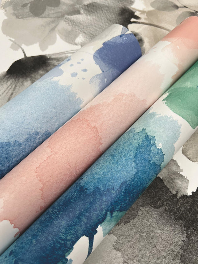 Watercolor Bouquet Charcoal Wallpaper with Watercolor Floral Motif - York BL1771