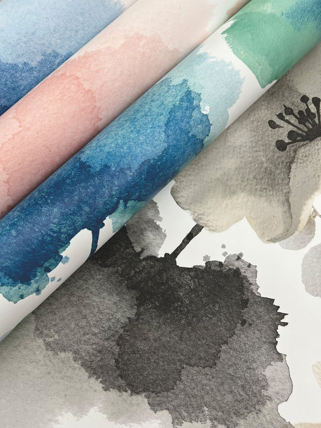 Watercolor Bouquet Charcoal Wallpaper with Watercolor Floral Motif - York BL1771