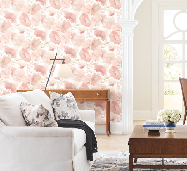 Watercolor Bouquet Blush Wallpaper with Floral Watercolor Motif - York BL1772