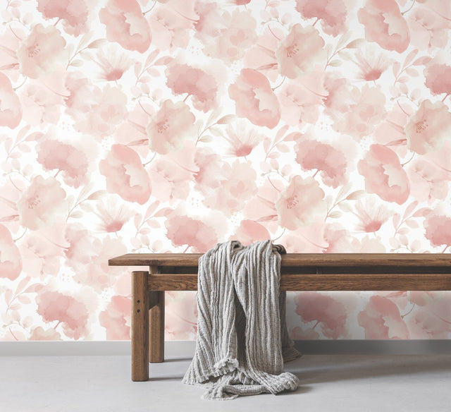 Watercolor Bouquet Blush Wallpaper with Floral Watercolor Motif - York BL1772