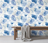 Watercolor Bouquet Cobalt Wallpaper with Watercolor Floral Motif - York BL1773