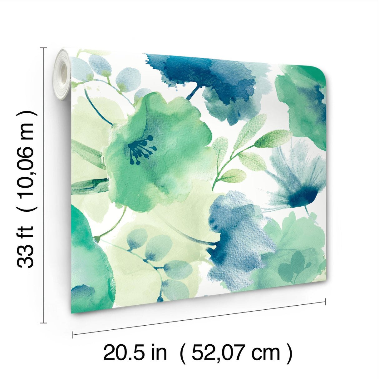 Watercolor Bouquet Blue & Green Wallpaper with Floral Watercolor Motif - York BL1774