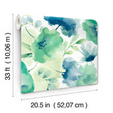 Watercolor Bouquet Blue & Green Wallpaper with Floral Watercolor Motif - York BL1774